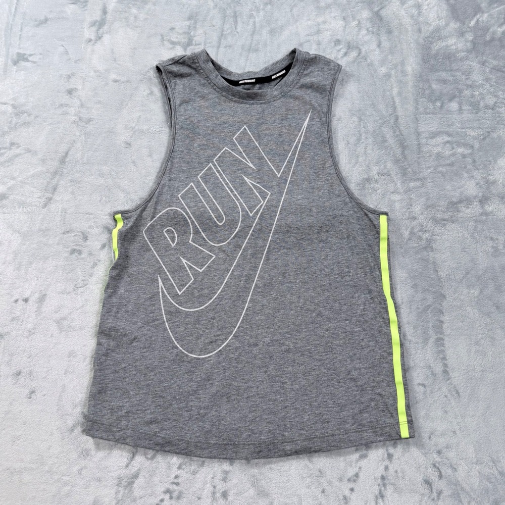 Nike Running Dri-FIT Tank Top Womens XS Gray Neon Yellow Run Muscle Tee